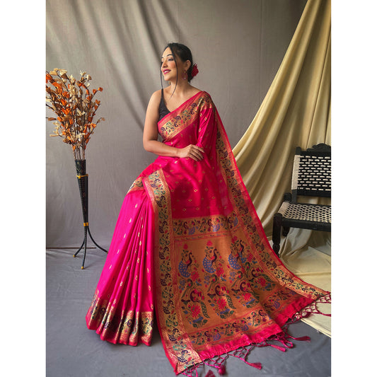 Paithani Pink Paithani Silk Handwork Saree