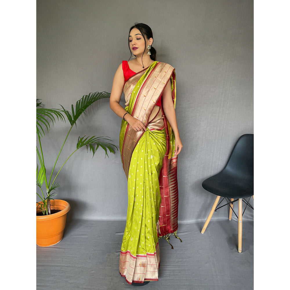 Green - Polka Paithani Pista Paithani Silk Handwork Saree