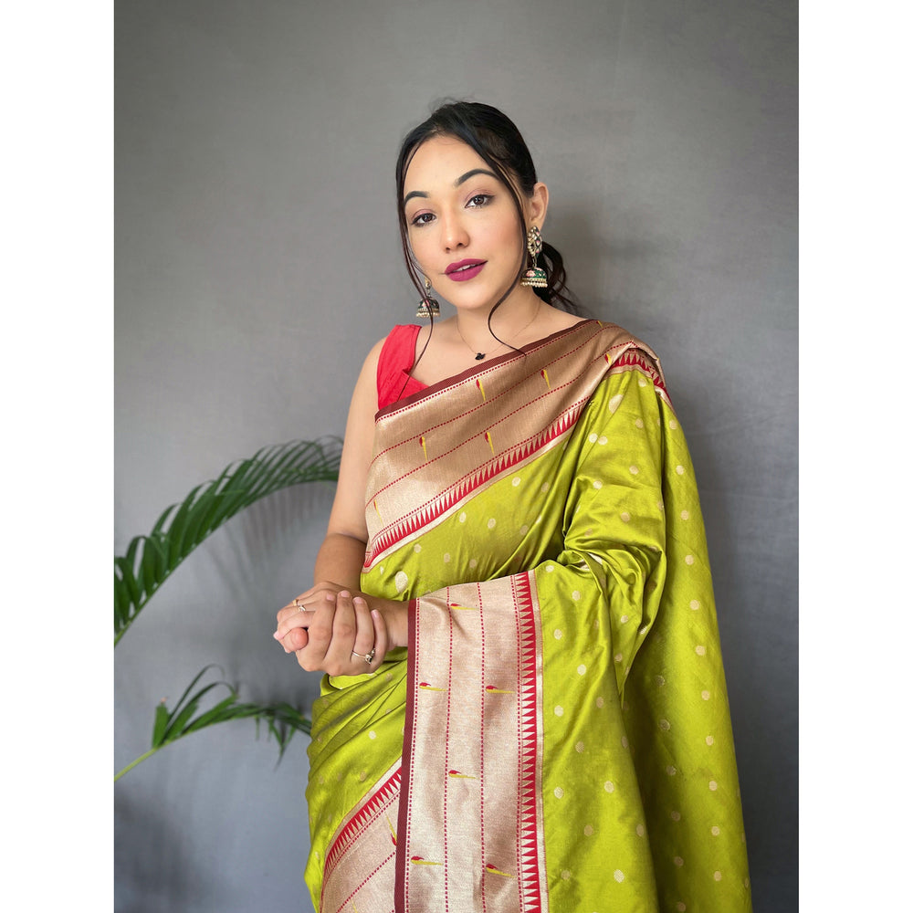 Green - Polka Paithani Pista Paithani Silk Handwork Saree