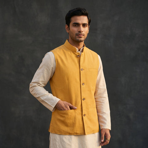 Plain cotton mandarin collar nehru jacket for men 01
