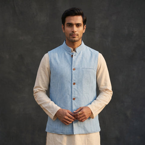 Plain cotton mandarin collar nehru jacket for men 02