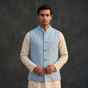 Plain cotton mandarin collar nehru jacket for men 02