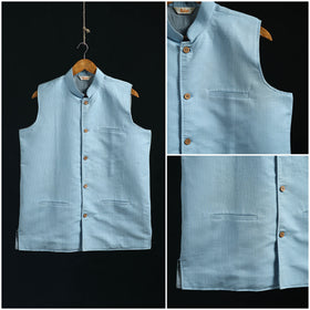 Plain cotton mandarin collar nehru jacket for men 02