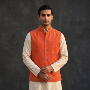 Plain cotton mandarin collar nehru jacket for men 03
