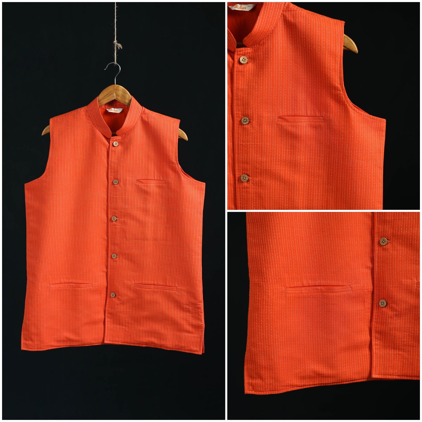 Plain cotton mandarin collar nehru jacket for men 03