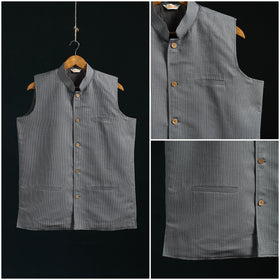 Plain cotton mandarin collar nehru jacket for men 05