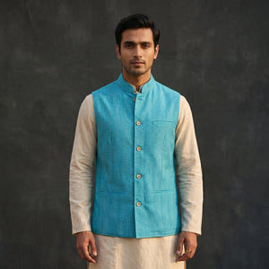Plain cotton mandarin collar nehru jacket for men 08