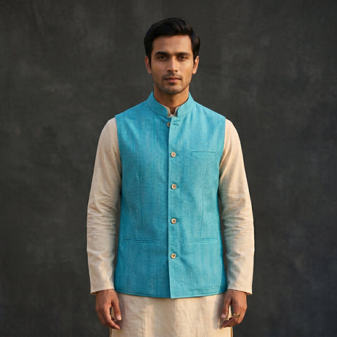 Plain cotton mandarin collar nehru jacket for men 08
