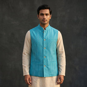 Plain cotton mandarin collar nehru jacket for men 08