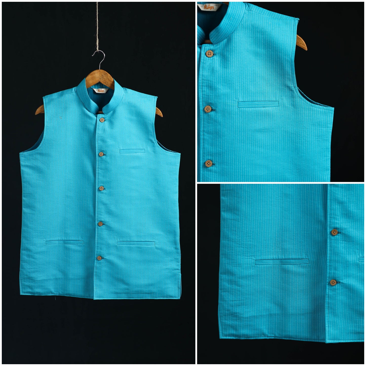 Plain cotton mandarin collar nehru jacket for men 08