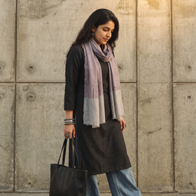 Grey Plain Diamond Weave Fine Wool Stole, worn by a woman, AI visual of the stole, iTokri