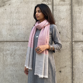 Pink Plain Diamond Weave Fine Wool Stole, worn by a woman, AI visual of the stole, iTokri