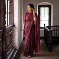 Purple Plain Pure Mul Cotton Ready To Wear Saree, draped and worn by a woman, AI visual of the saree, iTokri