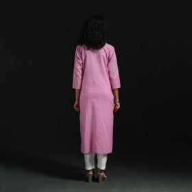 Plain running stitch pintuck straight cotton kurta