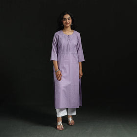Plain running stitch pintuck straight cotton kurta