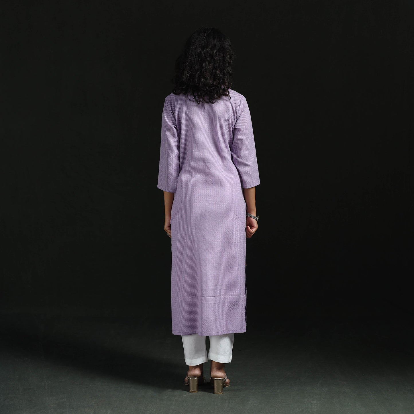 Plain running stitch pintuck straight cotton kurta