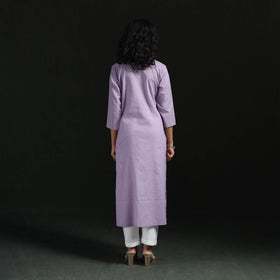 Plain running stitch pintuck straight cotton kurta
