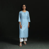 Plain running stitch pintuck straight cotton kurta