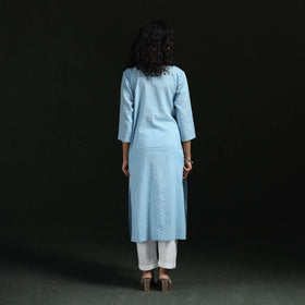 Plain running stitch pintuck straight cotton kurta