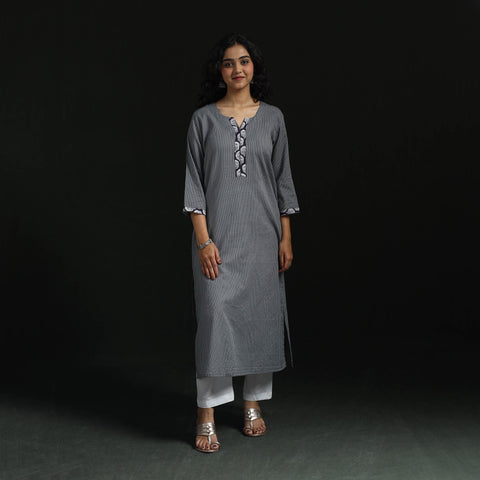 Plain running stitch straight cotton kurta for women 01