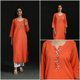 Plain running stitch straight cotton kurta for women 02