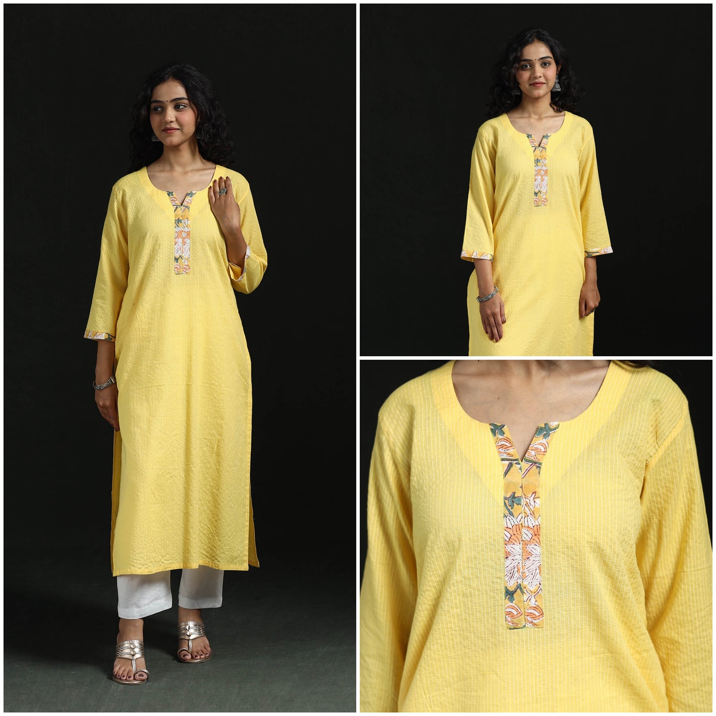 Plain running stitch straight cotton kurta for women 03