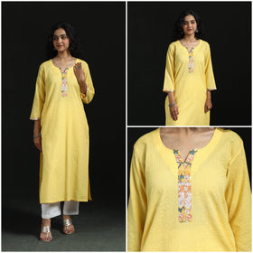Plain running stitch straight cotton kurta for women 03