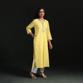 Plain running stitch straight cotton kurta for women 03