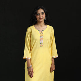Plain running stitch straight cotton kurta for women 03