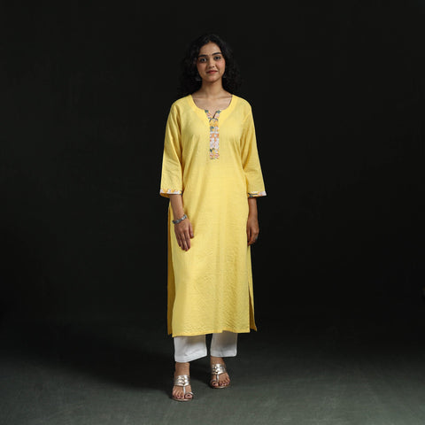 Plain running stitch straight cotton kurta for women 03