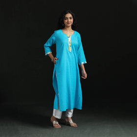 Plain running stitch straight cotton kurta for women 04