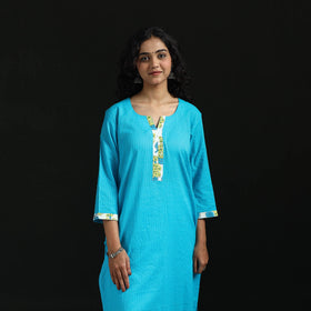 Plain running stitch straight cotton kurta for women 04