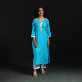 Plain running stitch straight cotton kurta for women 04