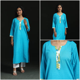 Plain running stitch straight cotton kurta for women 04