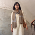 Brown Plain Weave Hashidar Fine Wool Stole, worn by a woman, AI visual of the stole, iTokri