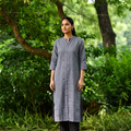 Grey Plain Wool Button Front Kurta, worn by a woman for winter wear, also office, daily wear, AI visual of the kurta, iTokri