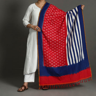 Pochampally Double Ikat Cotton Handloom Dupatta with Tassels 71