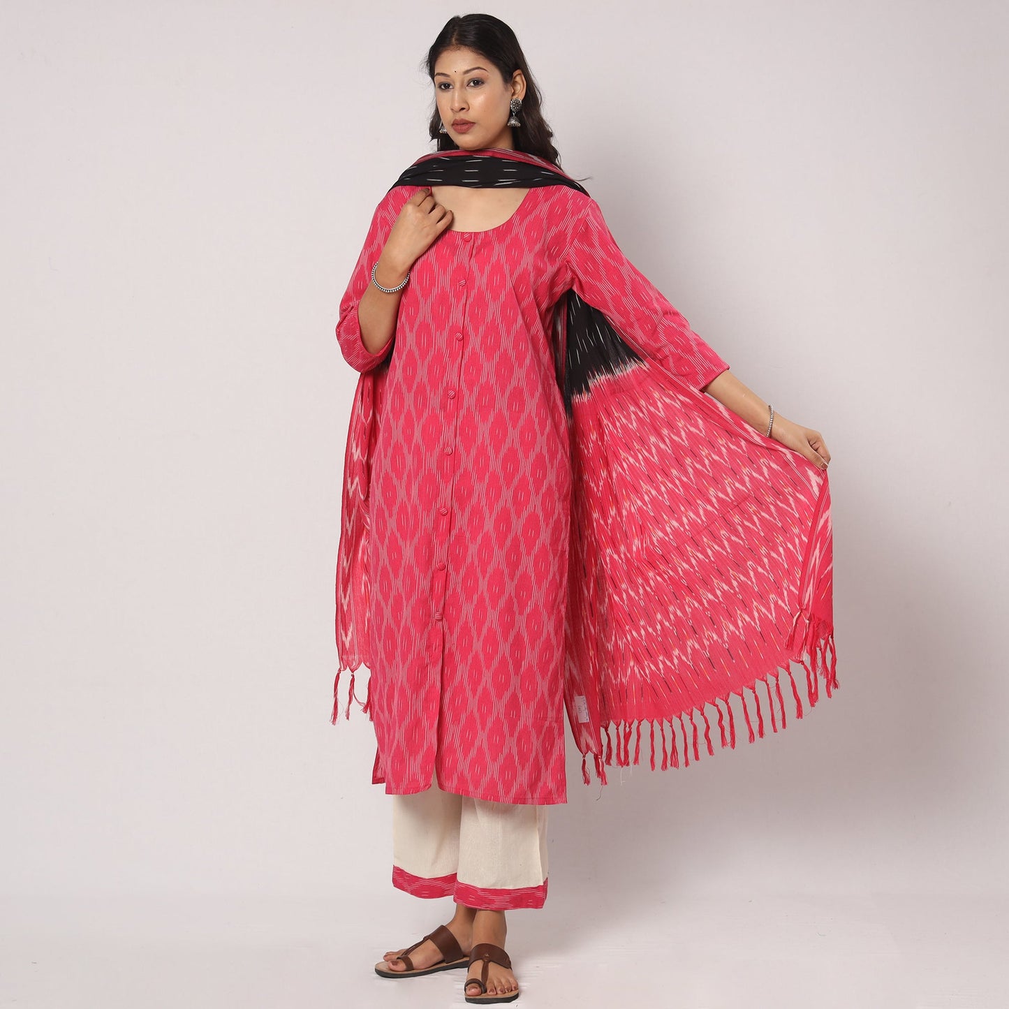 Pochampally Ikat Kurta with Palazzo & Dupatta Set
