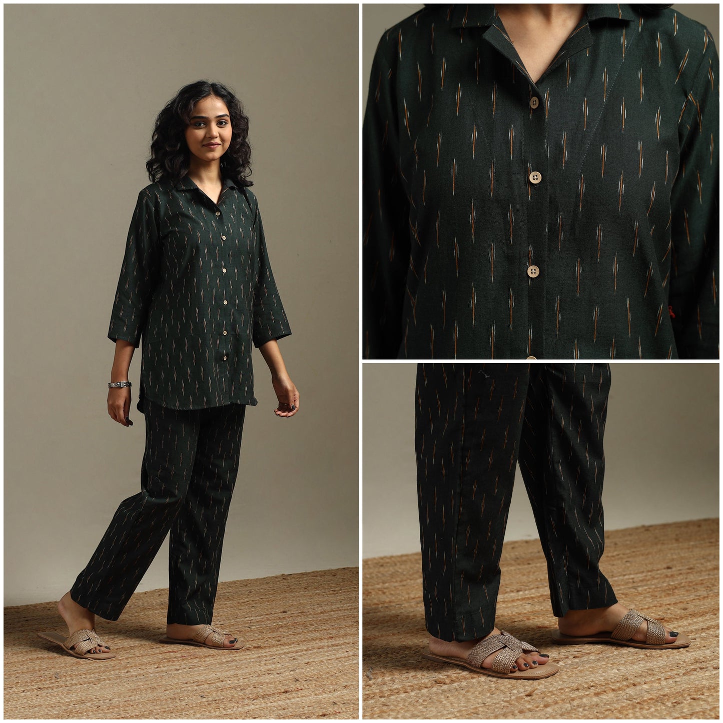 Pochampally ikat cotton night suit set 02 - handcrafted