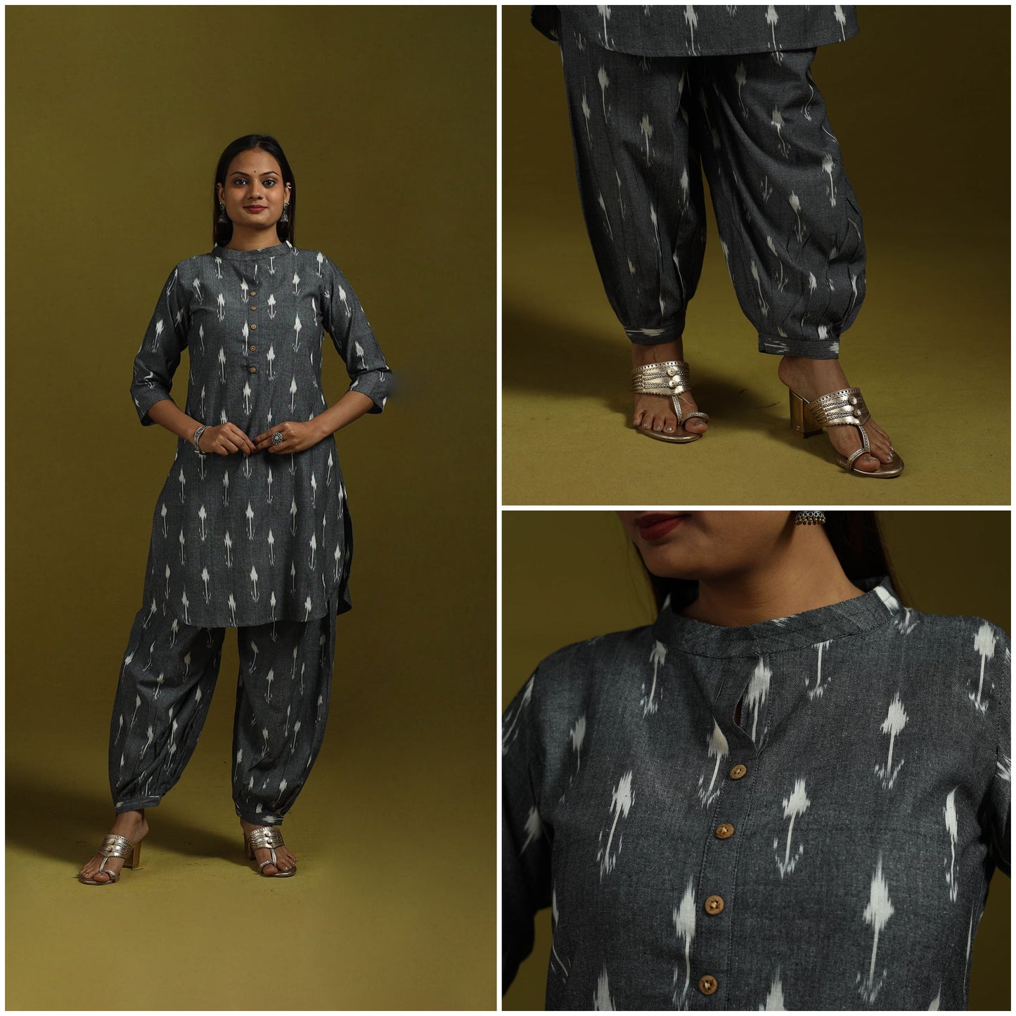 Pochampally ikat cotton night suit set 04 - handcrafted