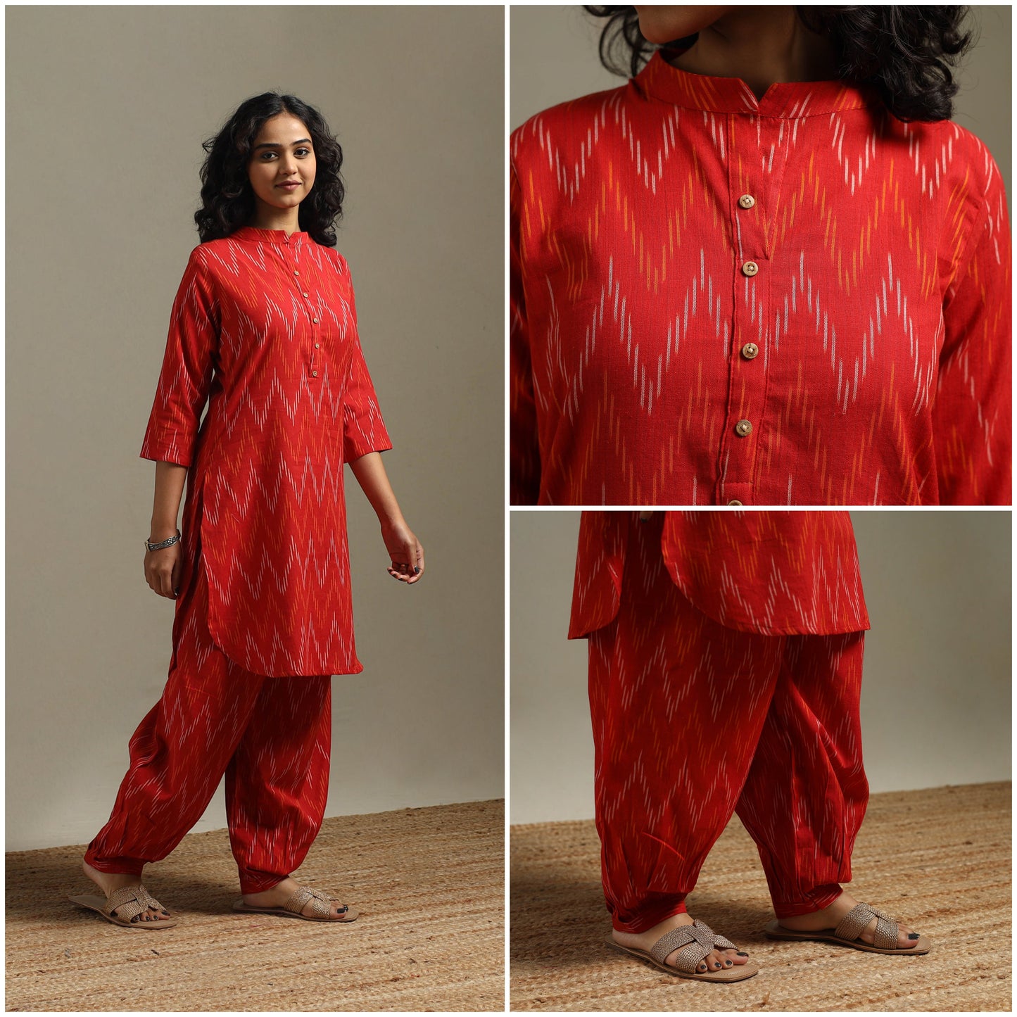 Pochampally ikat cotton night suit set 08 - handcrafted
