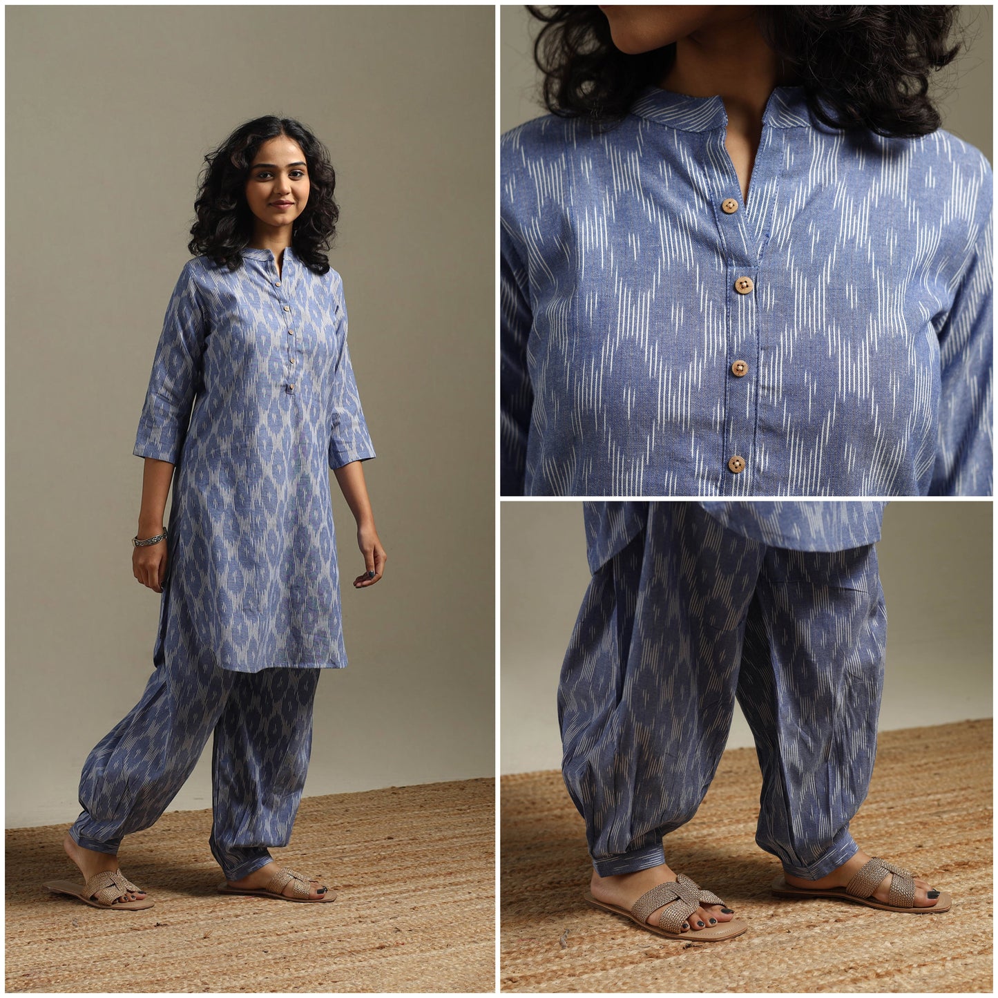 Pochampally ikat cotton night suit set 09 - handcrafted
