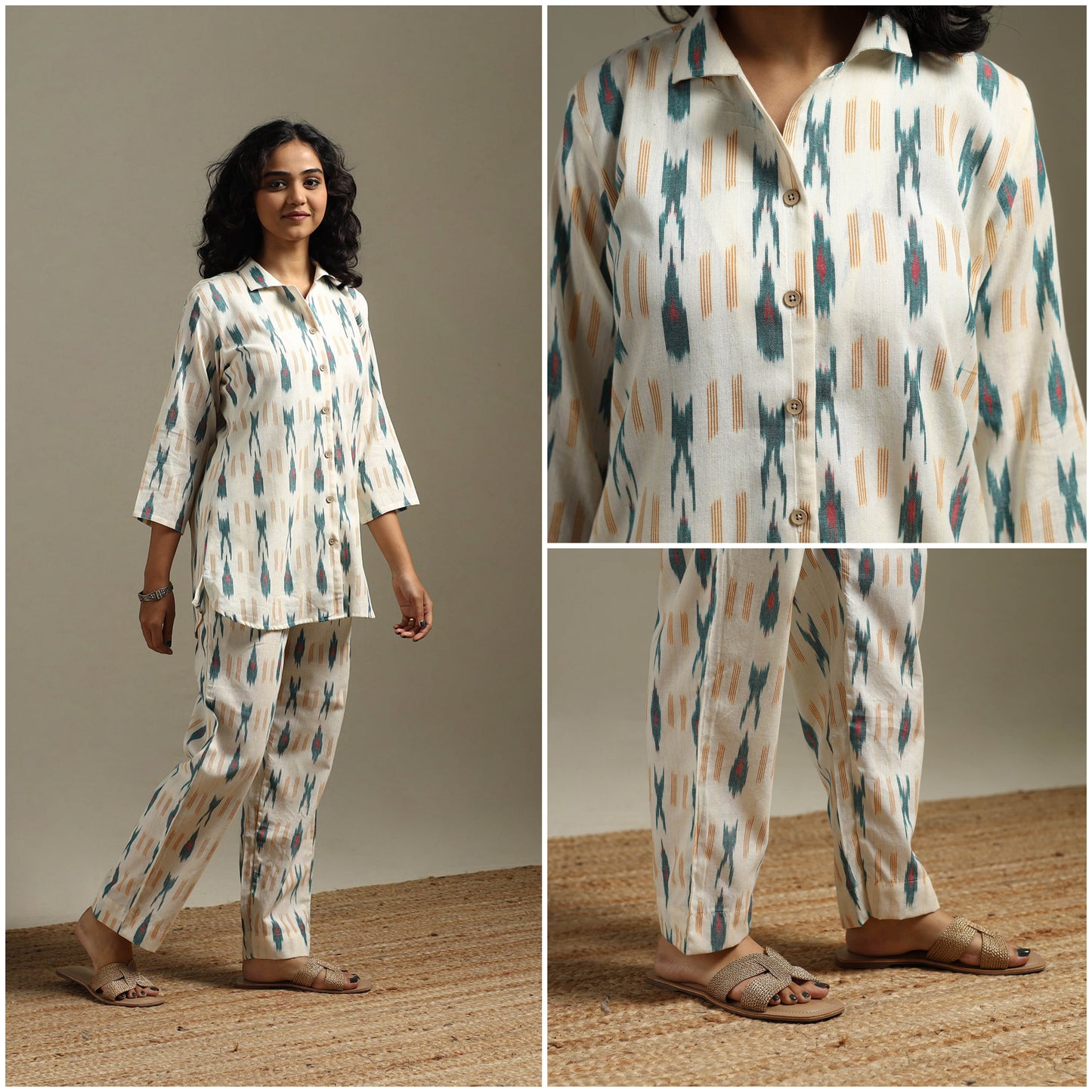 Pochampally ikat cotton night suit set 15 - handcrafted