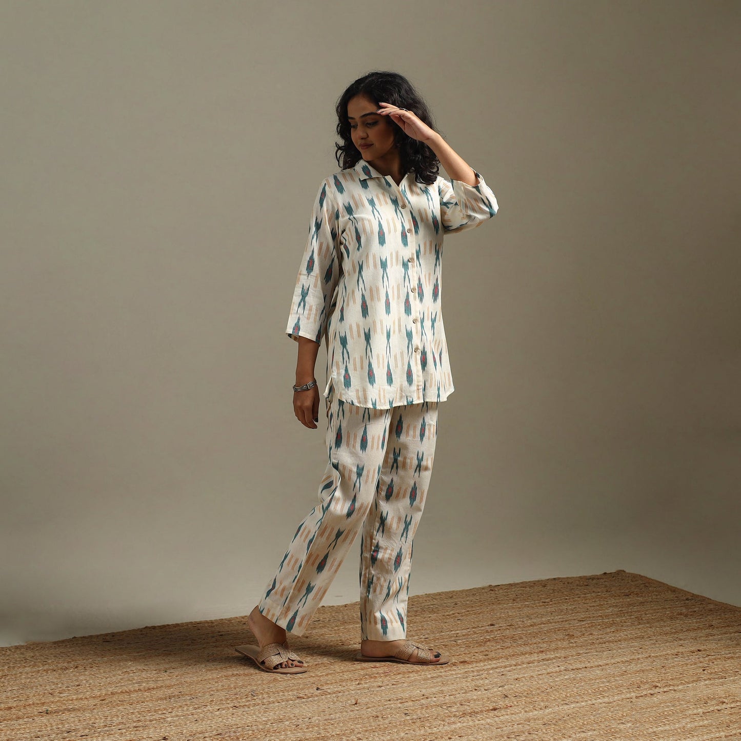 Pochampally ikat cotton night suit set 15 - handcrafted