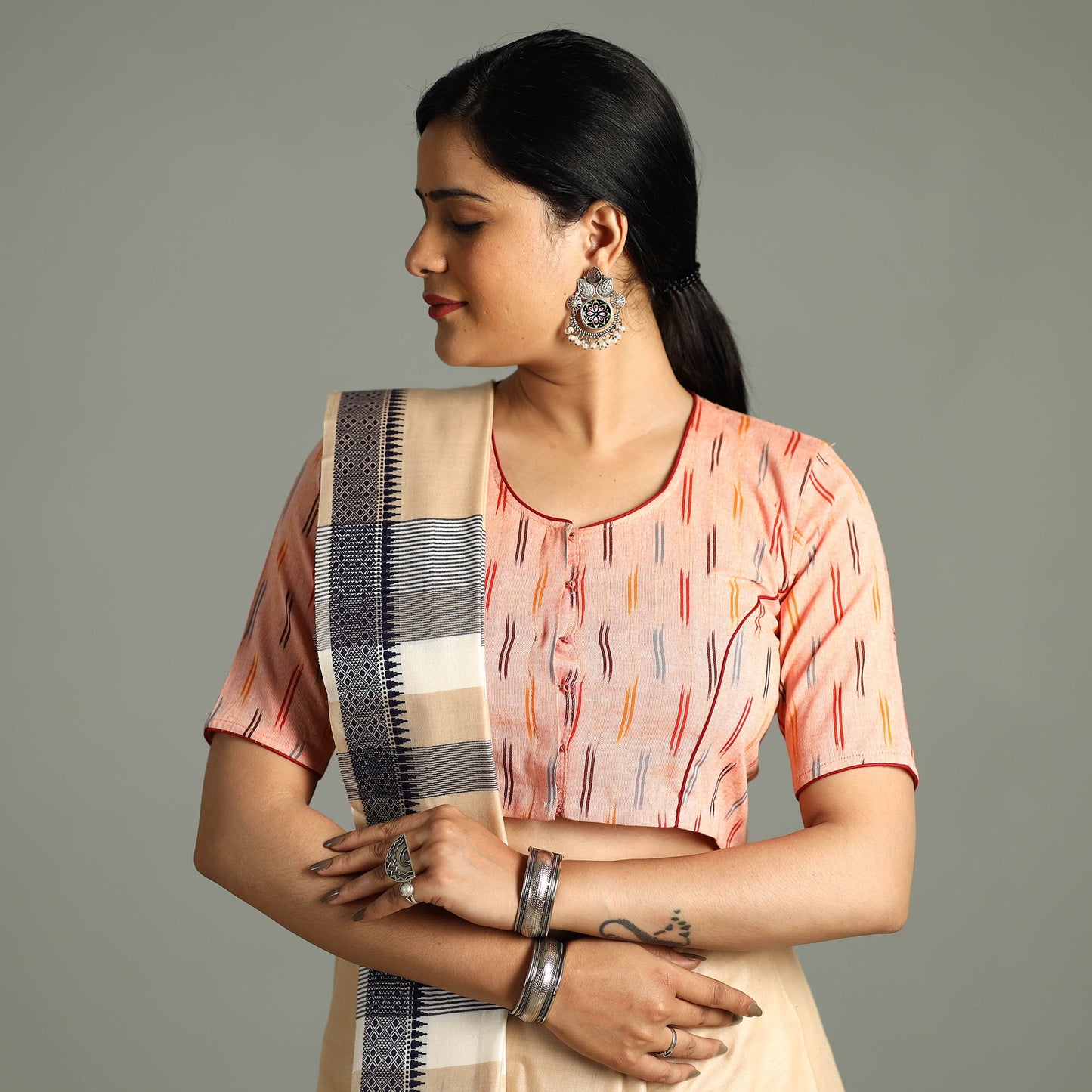 Pochampally ikat cotton stitched blouse - handcrafted