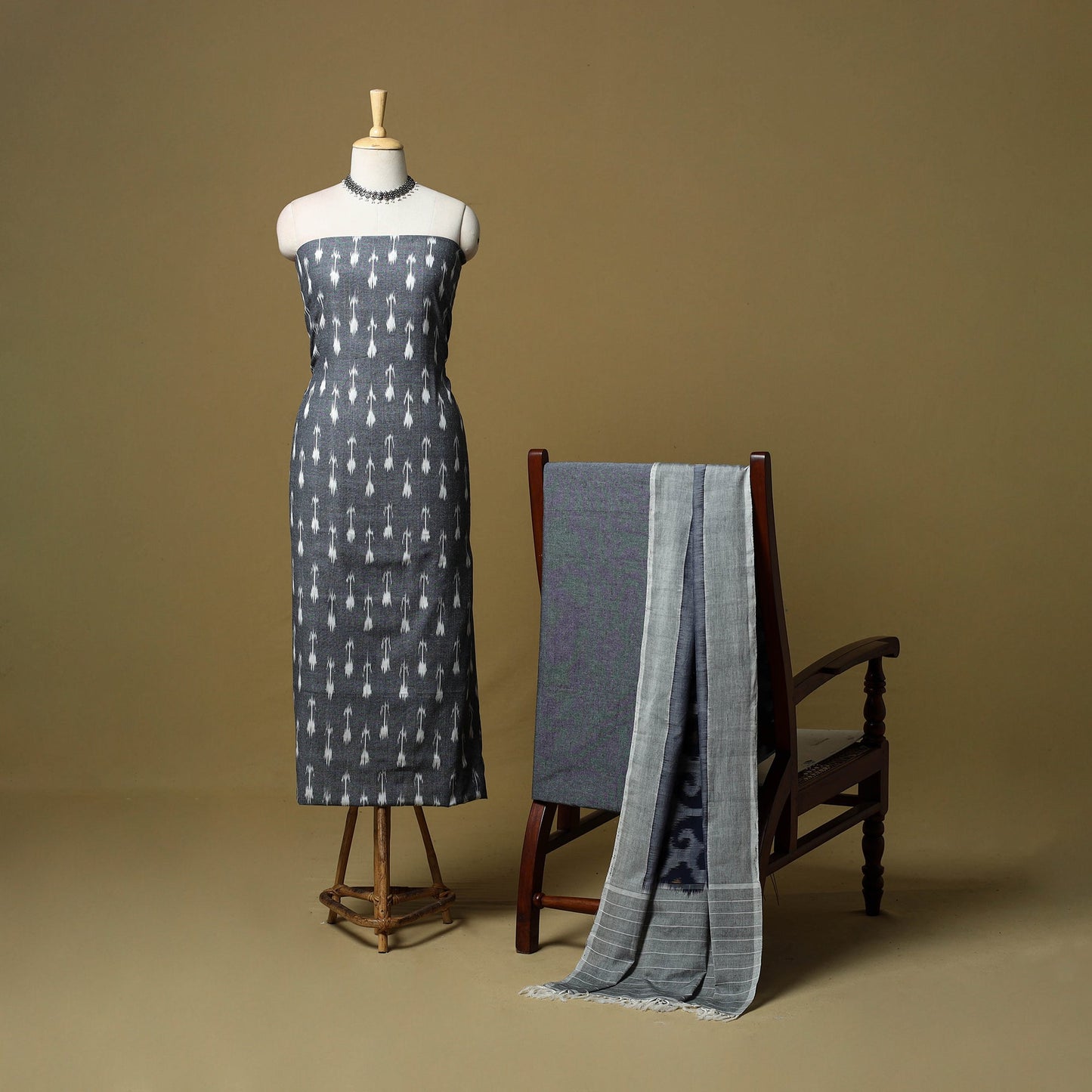 Pochampally ikat handloom cotton 3pc unstitched dress