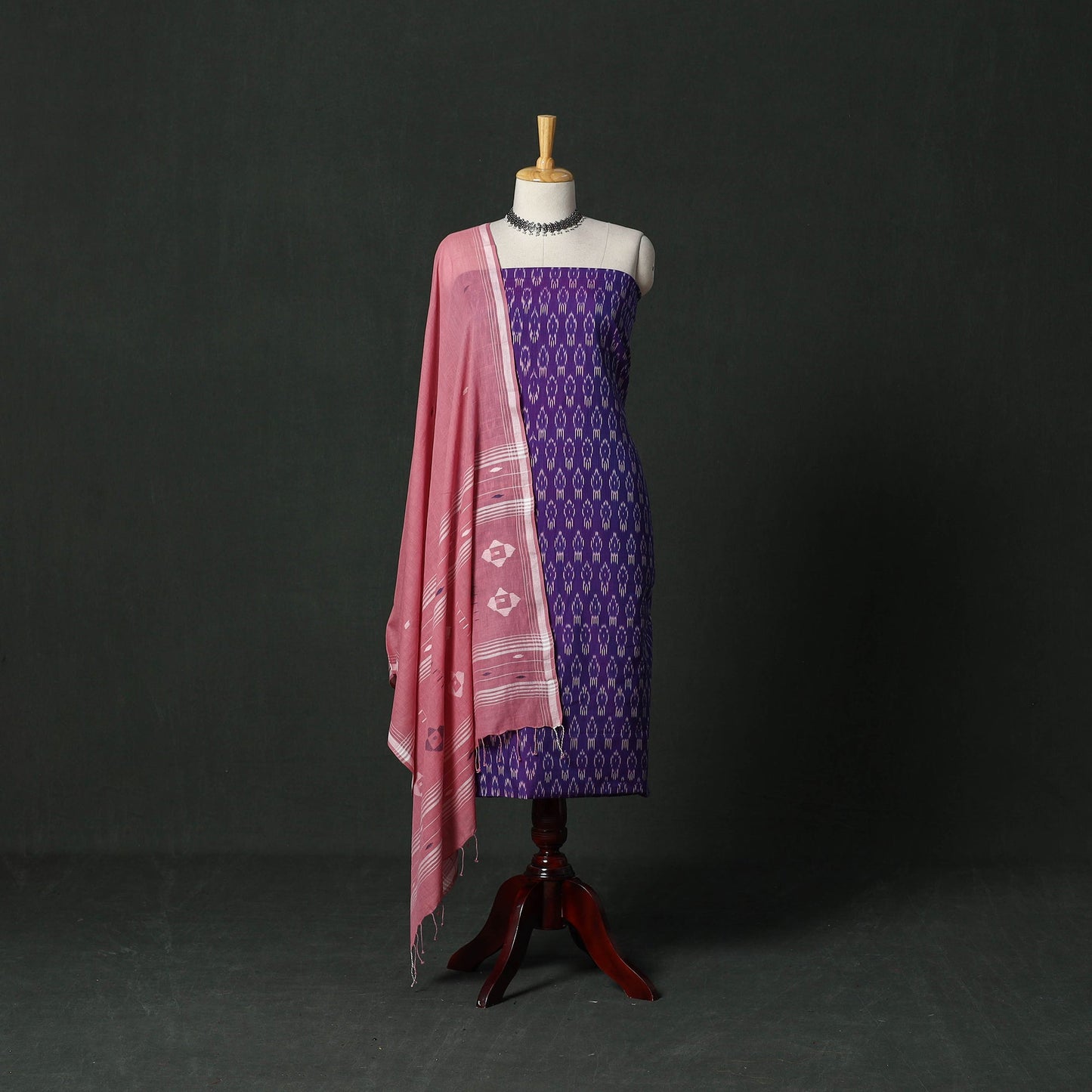 Pochampally ikat mercerised cotton 2pc unstitched dress