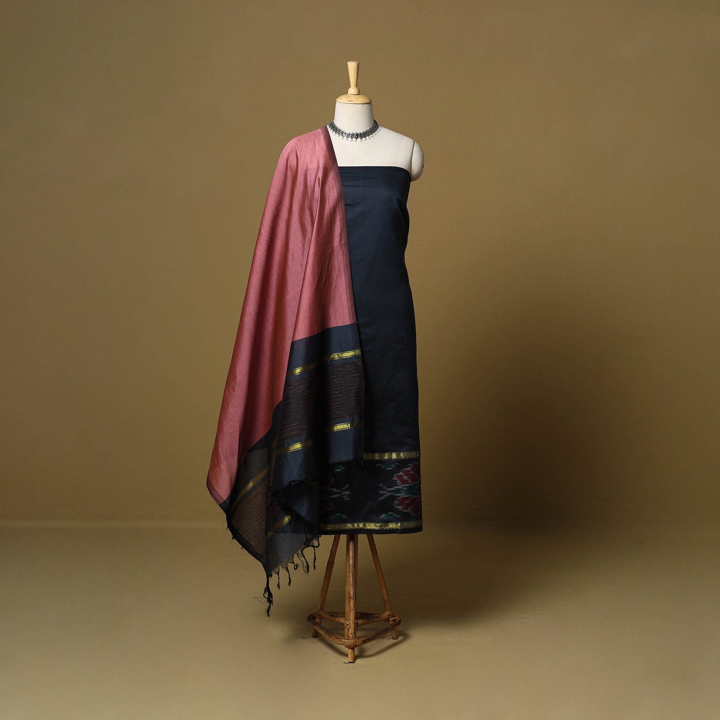 Pochampally ikat silk cotton 3pc unstitched dress material