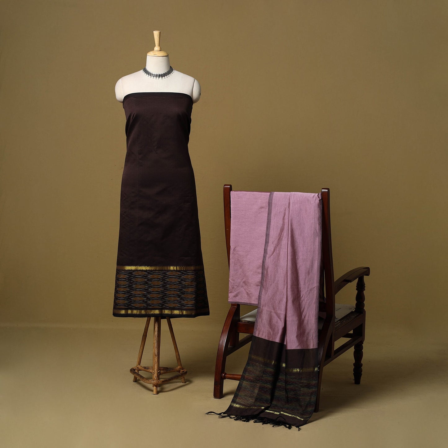 Pochampally ikat silk cotton 3pc unstitched dress material