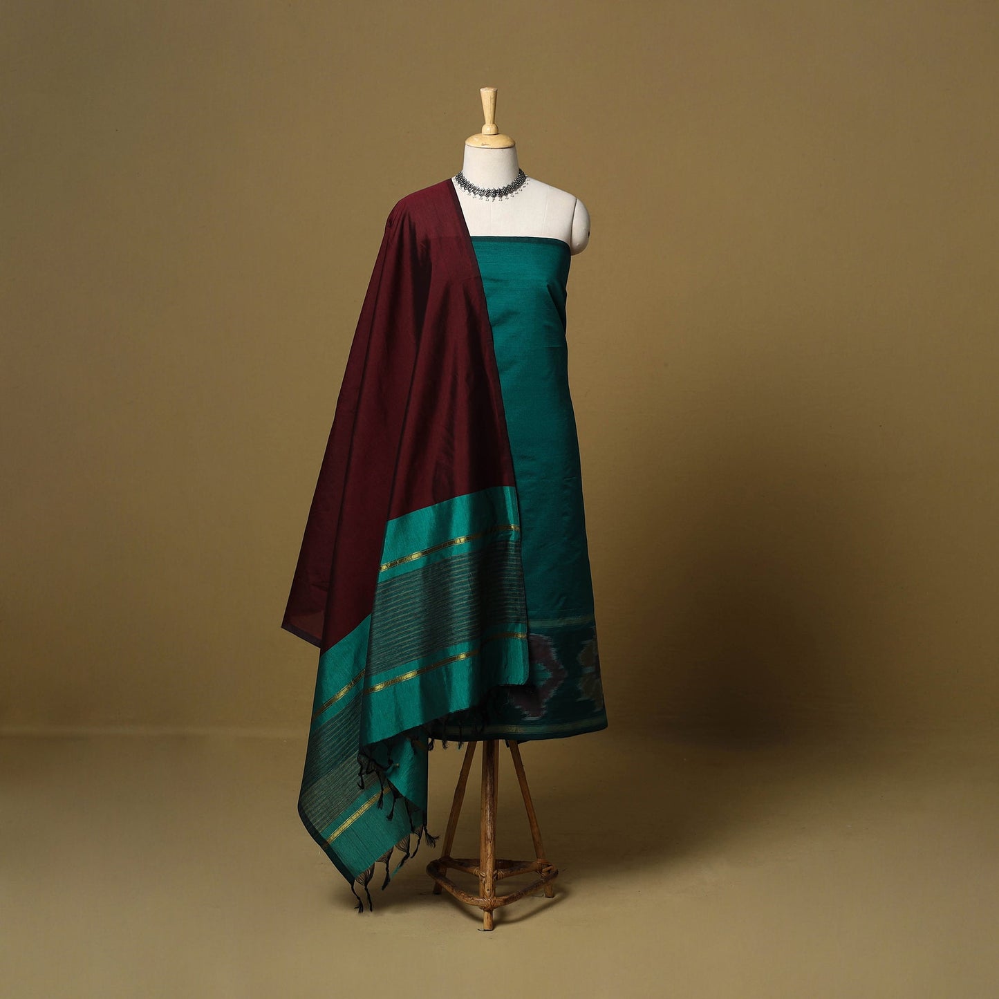 Pochampally ikat silk cotton 3pc unstitched dress material